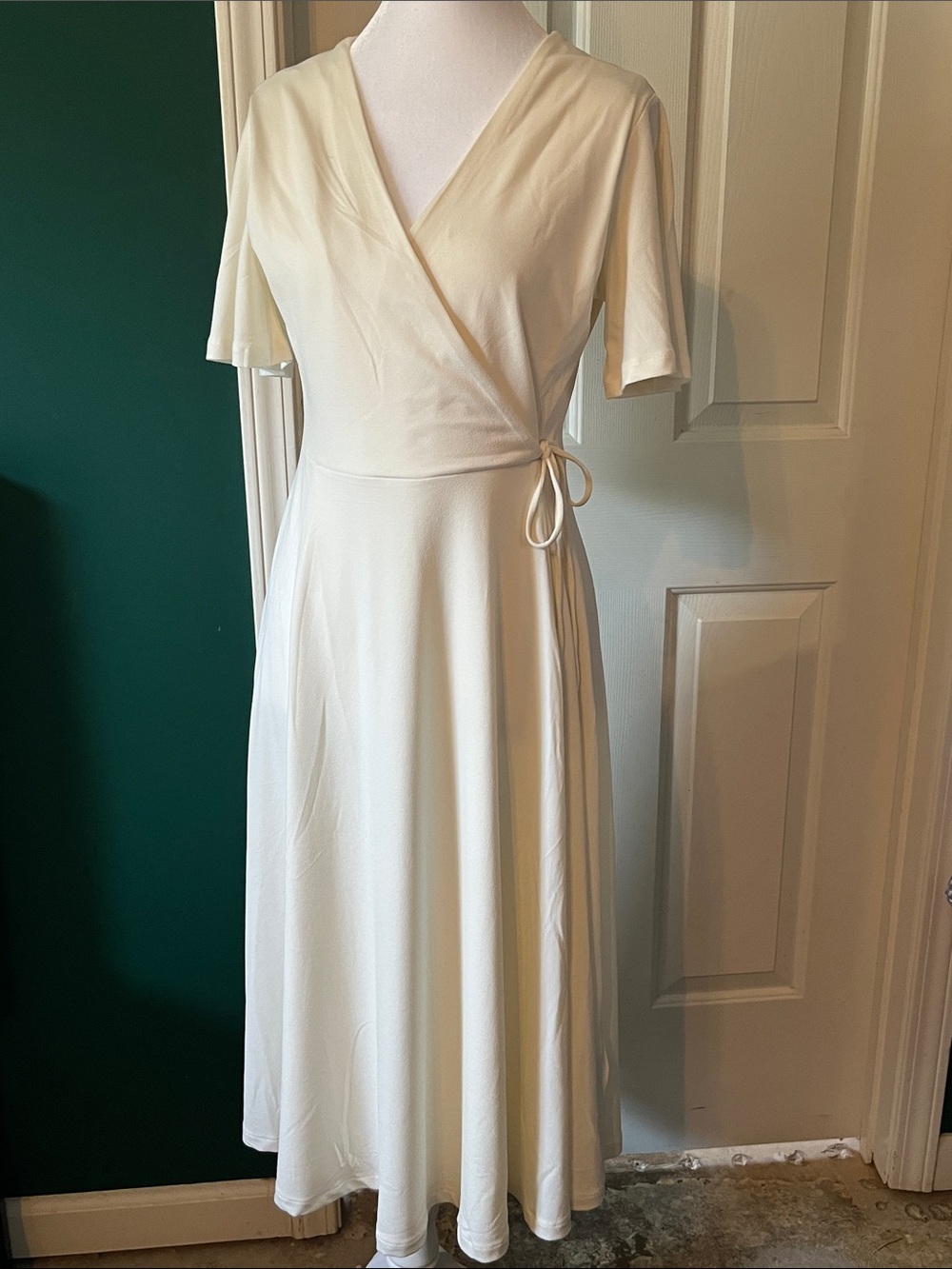 H&M Cream Wrap Midi Dress with Short Sleeves